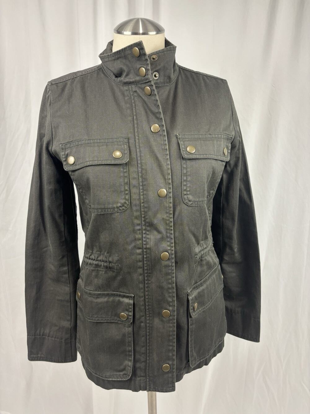 J Crew Women’s XS Relaxed Boyfriend Field Jacket Snap Zip Waxed Olive Green Y2K